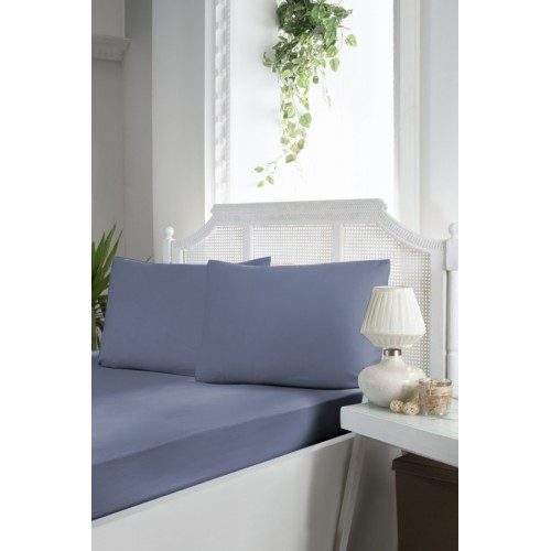 Простынь Карвен на резинке+наволочки 180*200+30см /50*70(2) ранфорс Р 904 v15 indigo/индиго (Акция)