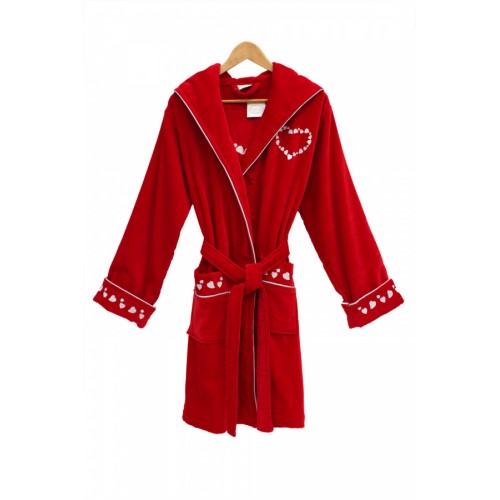 Халат Каrven "СЕРДЦЕ"женский с капюшоном велюр B 1108 красный M