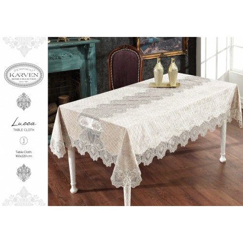 Скатерть Карвен "LUCCA"160*220 велюр с кружевом M 788 cappuccino/капучино