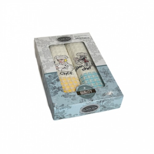 Набор полотенец кухонный Karven "ПОВАРА" вафля 50*70 2 шт.НМ 750 v16 крем/желт/бирюз