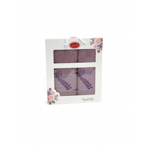 Набор полотенец Карвен "KIVRIMLI YAPRAK"махра 50*90/70*140 HS 1622 v8 св.лиловый (Акция)