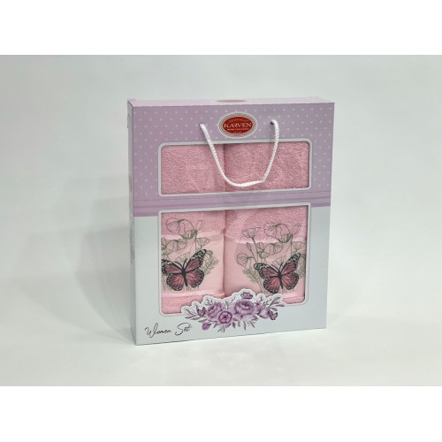 Набор полотенец Карвен "KELEBEK" махра 50*90/70*140 HS 1658 v2 св/розовый