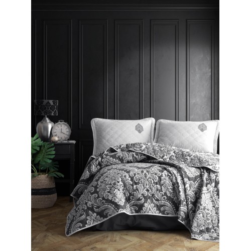 Комплект KARVEN (покрывало стеганное с принтом) хлопок евро 3 пр (260*240 / 50*70) Y 924 MAJESTE v1 Antrasit (Акция)