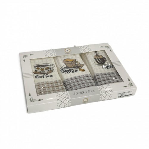 Набор полотенец кухонный NILTEKS "КОФЕ"вафля 35*45 3 шт.НМ 752 v9 крем/кофейн/капуч