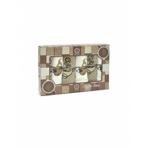 Набор полотенец кухонный "NIL" ЗЕРНО КОФЕ вафля 45х70-6шт. НМ708V3 белый/беж