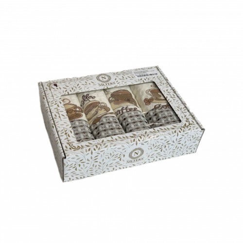 Набор полотенец кухонный NILTEKS"КОФЕ" вафля 50*70 4 шт.НМ 763 v5 крем/кофейный