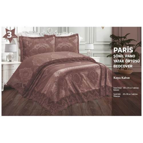 Покрывало KARVEN "PARIS" c наволочками и кружевом евро Y 936 Kahve/кофейный.