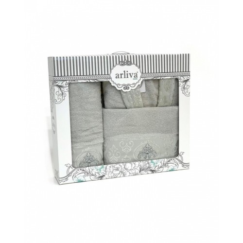 Халат Arliva с полотенцами 50*85/70*135 бамбук унисекс В 1084 V-1 серый