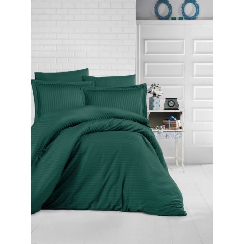 Постельное белье "Карвен" сатин 1,5 спальн. Cizgili Oil Green