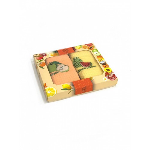 Набор полотенец кухонный "ЯБЛОКО" вафля 40*60-2шт. НМ515-V18 оранж/желтый