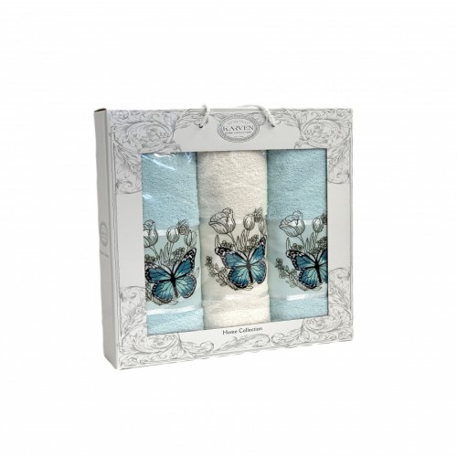 Набор полотенец Карвен "KELEBEK" махра 50*90(2)/70*140 HS 1659 v 12 крем/ментол