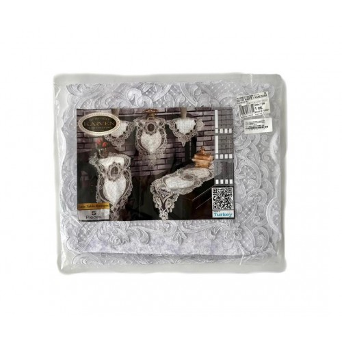 Набор Карвен Дорожка с салфетками велюр с кружевом 5 предметов М835 /1506-07-08.B01 белый