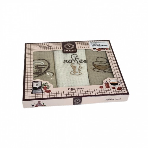 Набор полотенец кухонный NILTEKS "КОФЕ" вафля 40*60 3 шт. НМ 756 v1беж/крем/беж