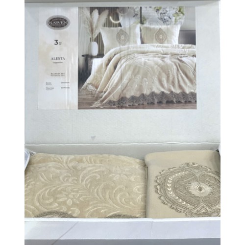 Комплект Карвен "ALESTA"(покрывало+2 наволочки) евро 3 предмета Y855 capp/капучино (акция)