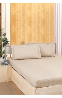 Простынь Карвен Stripe Satin на резинке+наволочка 100*200 +33см/ 50*70(1)+5см сатин tas/песочный (Акция)