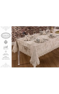 Скатерть Карвен "VELS"160*300 велюр с кружевом M 791 cappuccino/капучино