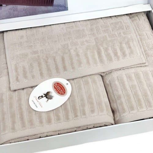 Набор полотенец Карвен Luх Cotton "PIANO" махра 30*50/50*90/70*140 HS 1709 v2 bej/бежевый (Акция)