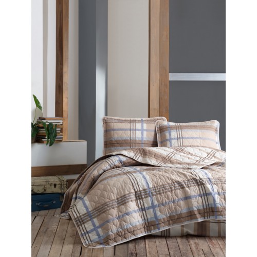 Комплект KARVEN (покрывало стеганное с принтом) хлопок 1.5сп 2 пр (180*240 / 50*70) Y 923 ENZA v1Bej (Акция)