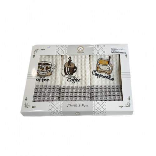 Набор полотенец кухонный NILTEKS "КОФЕ"вафля 35*45 3 шт.НМ 752 v7 крем/кофейн