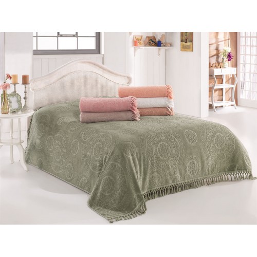 Плед KARVEN "HITIT P?KE"с бахромой 200*220 хлопок,penye евро Р 934 yesil/зеленый