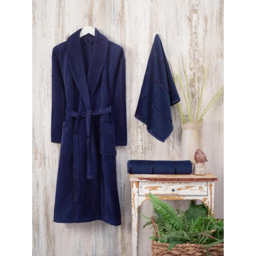 Халат Каrven"KADIFE FLOSLU" мужской велюр В 1078 т/синий