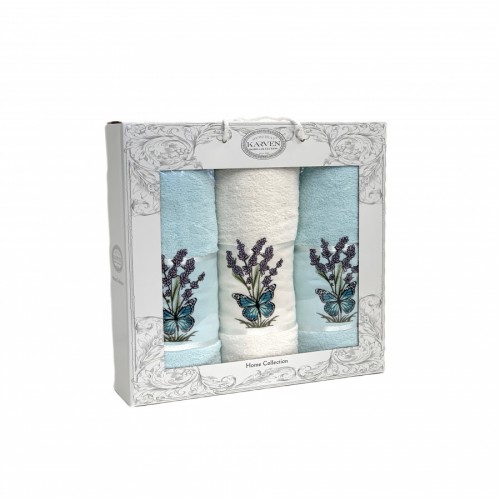 Набор полотенец Карвен "LAVANTA KELEBEK"махра 50*90(2)/70*140 HS 1611 v14 крем/ментоловый (Акция)