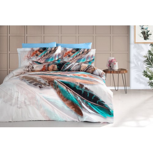 Постельное белье Карвен Stripe Satin с цветным принтом евро N250 -SB018 (6пр.) (Акция)