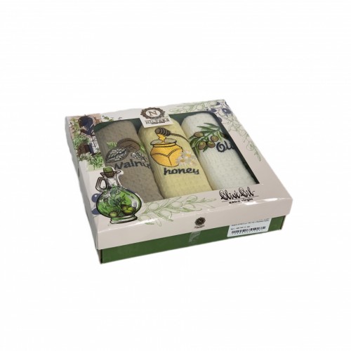 Набор полотенец кухонный NILTEKS "Олива" вафля 40*60-3 шт. НМ 740 v1беж/желт/крем