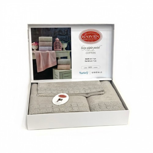 Набор полотенец Карвен " KOZA" махра 50*90/70*140/30*50 HS 1686v2 a.yesil/бежевые(акция)