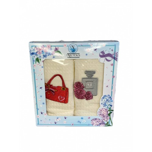 Набор полотенец кухонный NILTEKS "СУМКА-ФЛАКОН"вафля 40*60 2 шт.НМ 754 v14 кремовый