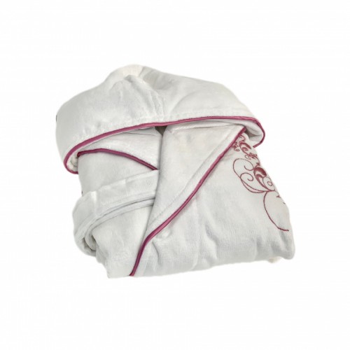 Халат Каrven "УЗОР"женский с капюшоном велюр B 1108 белый/лиловый M