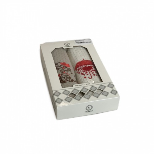 Набор полотенец кухонный NILTEKS"ЗОНТ-СЕРДЦЕ" вафля 40*60 2 шт.НМ 762 v3 беж/крем