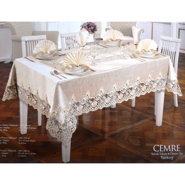 Скатерть KARVEN "FINENZA CEMRE" 160*230 круж и салф 8 шт. М 418