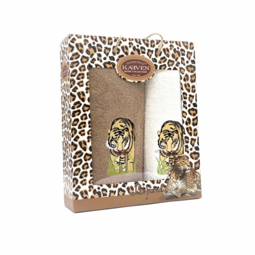 Набор полотенец "Leopard" ТИГР махра 50х90/70х140 HS1598-V1 коричневый/крем (Акция)