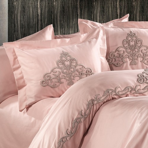 Постельное белье Zebra casa сатин с вышивкой евро N169 MARASH pudra