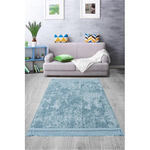 Ковер Карвен BUKET SACAKLI/софт жаккард с бахрамой 80*150 KV 026 mavi/бирюзовый