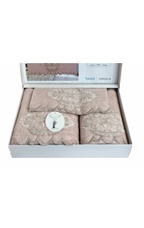 Набор полотенец Карвен "DAMASK"гипюр с кружевом,бамбук 30*50/50*90/70*140 HS1717 v3 pudra/пудровый