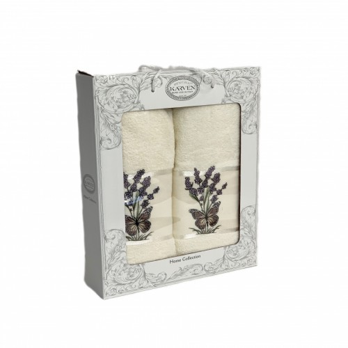 Набор полотенец Карвен "LAVANTA KELEBEK" махра 50*90/70*140 HS 1610 v11крем/белый(акция)