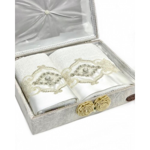 Набор полотенец Rebeka "FRANSIZ" махра 50*90/70*140 сундук HS1480 (V-6) кремовый (Акция)