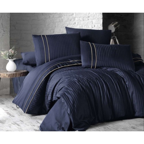Постельное белье (Сатин де люкс) семейный (Stripe Style Navy Blue)