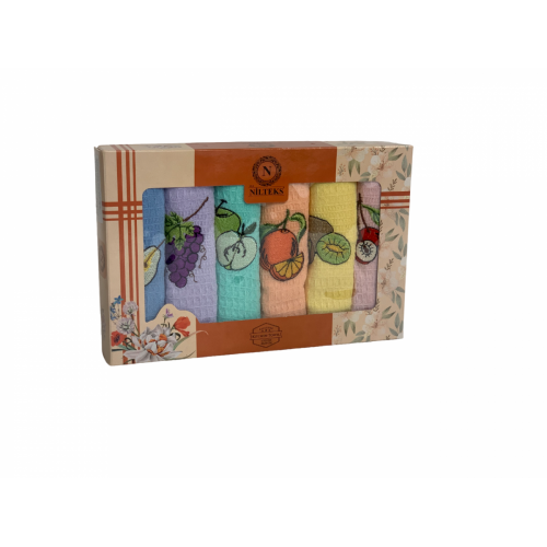 Набор полотенец кухонный NILTEKS "ФРУКТЫ"вафля 40*60 6 шт. НМ 745 v7 цветной