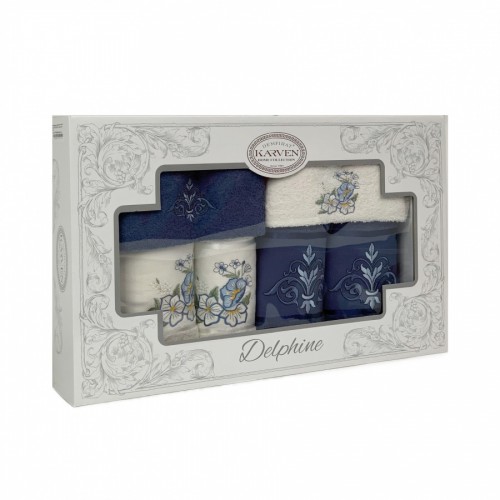 Набор полотенец в коробке Карвен "DAMAKS" махра 30*50(2)/ 50*90(2)/70*140(2) HS1718 индиго