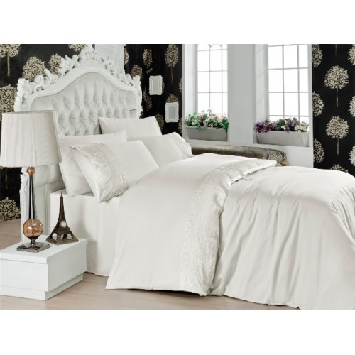 Постельное белье "FIERA" сатин с франц.кружевом евро N292