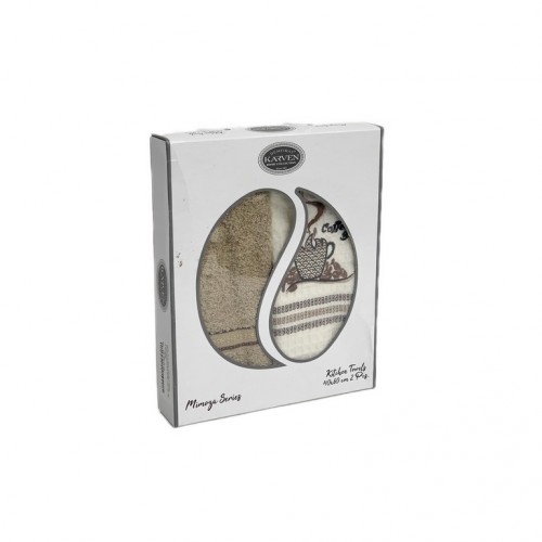 Набор полотенец кухонный Карвен "КОФЕ"махра/вафля 40*60 2 шт.НМ 760 v4 беж/крем