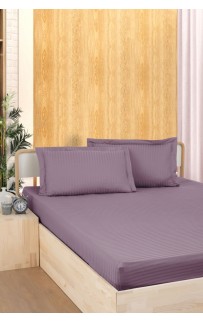 Простынь Карвен Stripe Satin на резинке+наволочки 180*200 +33см/ 50*70(2)+5см сатин murdum/лиловый (Акция)