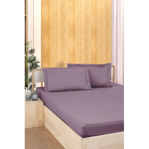 Простынь Карвен Stripe Satin на резинке+наволочки 180*200 +33см/ 50*70(2)+5см сатин murdum/лиловый (Акция)