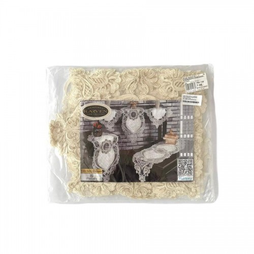 Набор Карвен Дорожка с салфетками велюр с кружевом 5 предметов М834 /1441-42-43.K12 крем