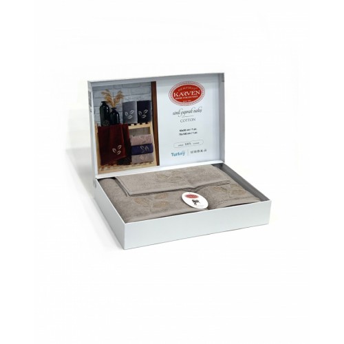 Набор полотенец Карвен " SIMLI" махра 50*90/70*140/30*50 HS 1680v2 kahve/бежевый(акция)