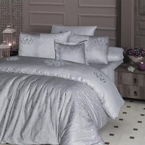 Постельное белье "Карвен" (жаккард с кружевами) евро Mirabel Gri