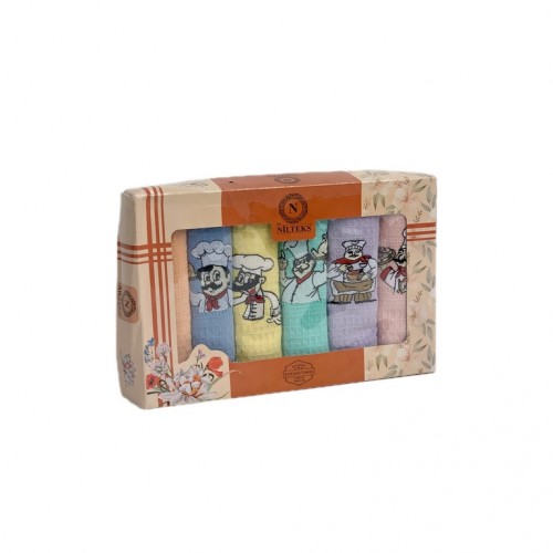 Набор полотенец кухонный NILTEKS "ПОВАРА"вафля 40*60 6 шт. НМ 745 v10 цветной